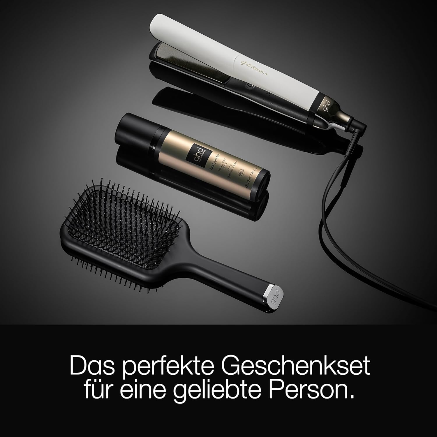 ghd platinum+ Geschenkset mit dem ghd bodyguard und der Allrounder Bürste - Paddle Brush
